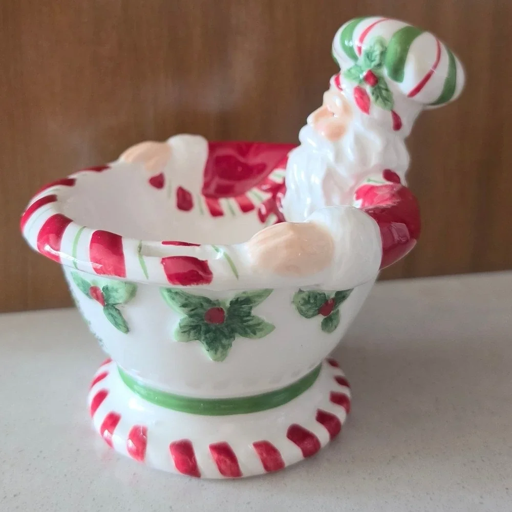 Spode Christmas Tree Peppermint Santa Bowl Ceramic Holiday Dip Dish
